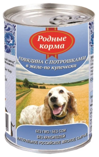 Корм для собак Родные корма - Говядина с потрошками в желе по купечески