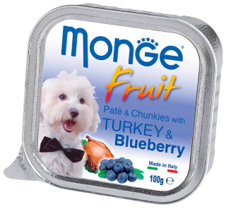  Консервы для собак Monge Dog Fruit – Нежный паштет для собак из индейки с черникой