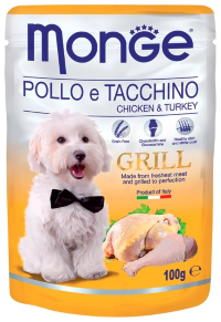 Консервы для собак Monge Dog Grill Pouch – Влажный корм для собак из курицы и индейки