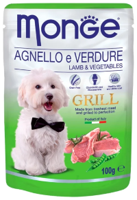 Консервы для собак Monge Dog Grill Pouch – Влажный корм для собак из ягненка с овощами