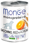 Консервы для собак Monge Dog Monoproteico Fruits – Монобелковый паштет для собак из индейки с рисом и цитрусовыми