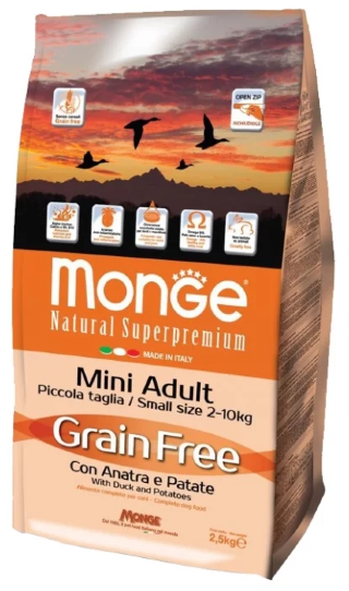 Корм для собак Monge Grain Free Mini Adult (Сухой корм Монже для собак мелких пород утка с картофелем)