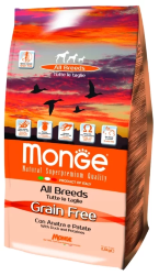 Корм для собак Monge Grain Free (Сухой корм Монже для собак всех пород утка с картофелем)